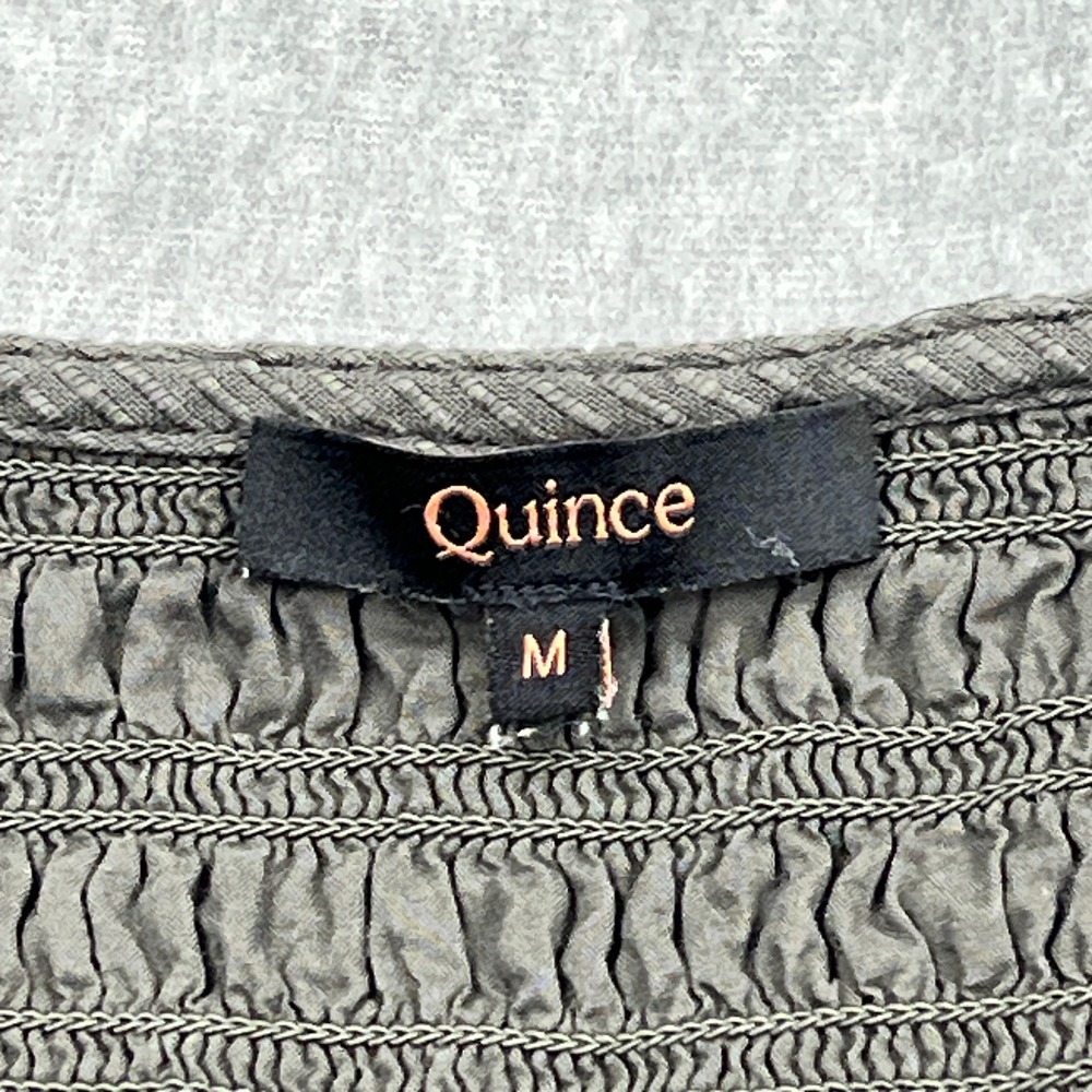 Quince Dress Womens Medium Charcoal Organic Textured Cotton Smocked V-Neck Midi - Picture 2 of 11